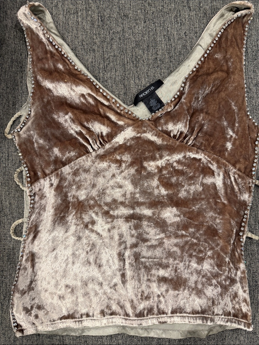 Arden B. Shimmery Taupe Velvet Beaded V-Neck Camisole